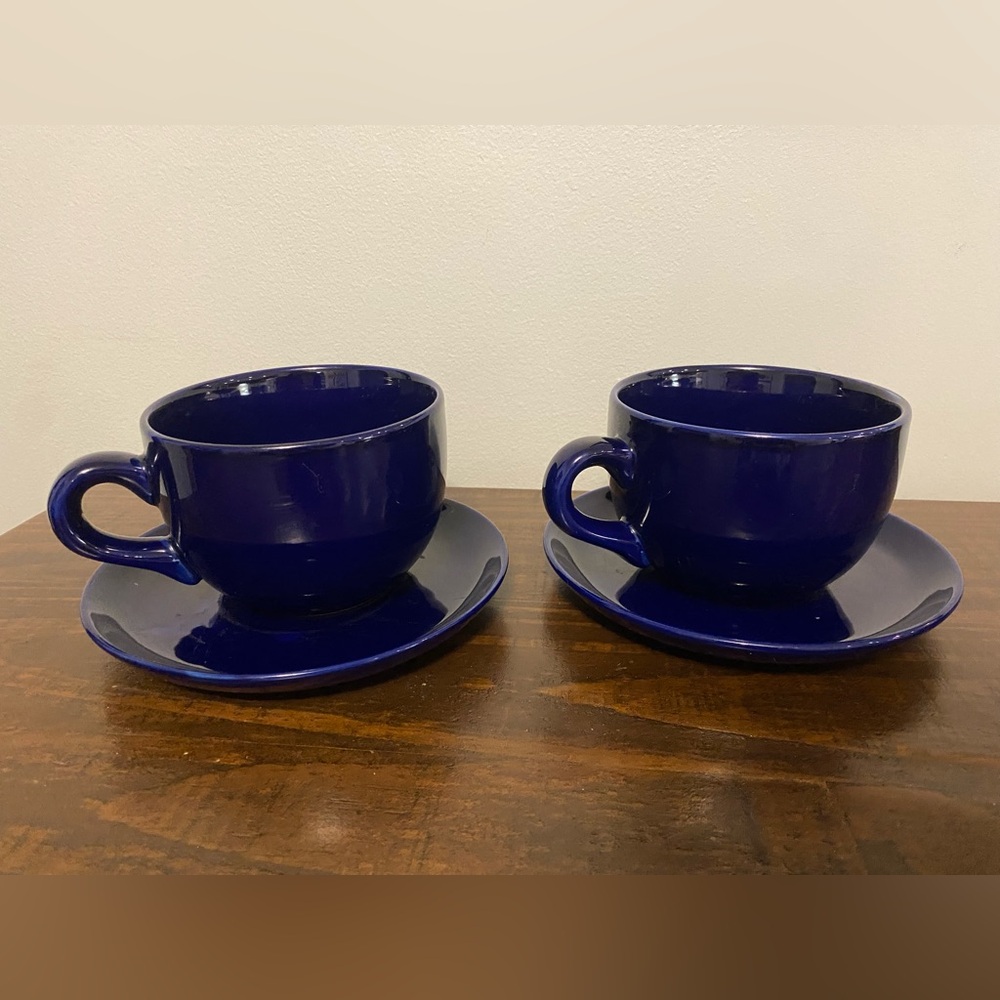 4 for 20❣️ Set of 2 Dark Blue Cappuccino Mugs with Saucers